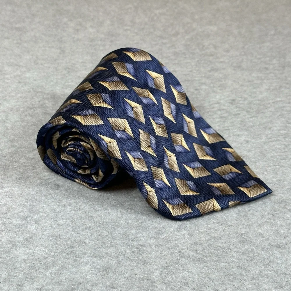 Nordstrom JZ Richards Mens Silk Neck Tie Blue Geometric 60x4